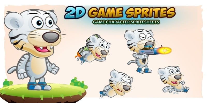 White Tiger 2D Game Character Sprites 