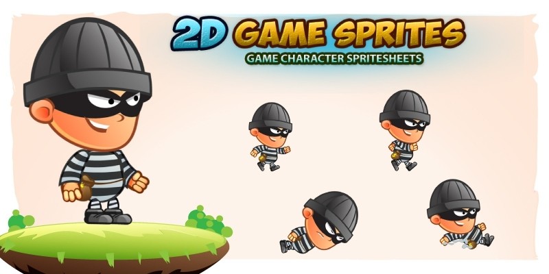 Robber 2D Game Character Sprites 