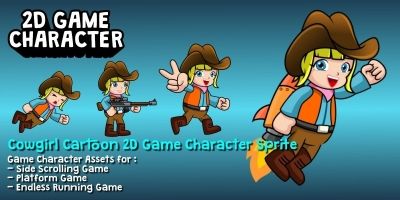 Cowgirl Cartoon 2D Game Character Sprite