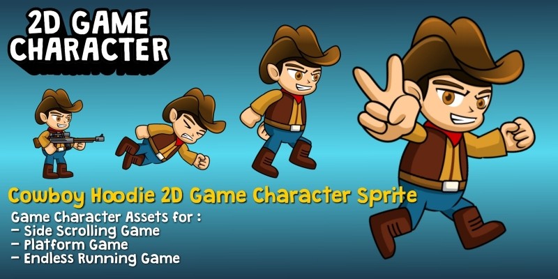 Cowboy Hoodie 2D Game Character Sprite