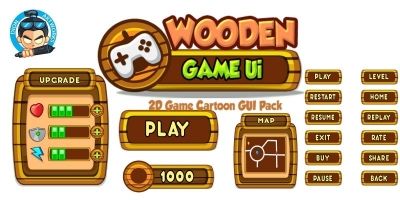 Wooden Cartoon Game Ui Set 03
