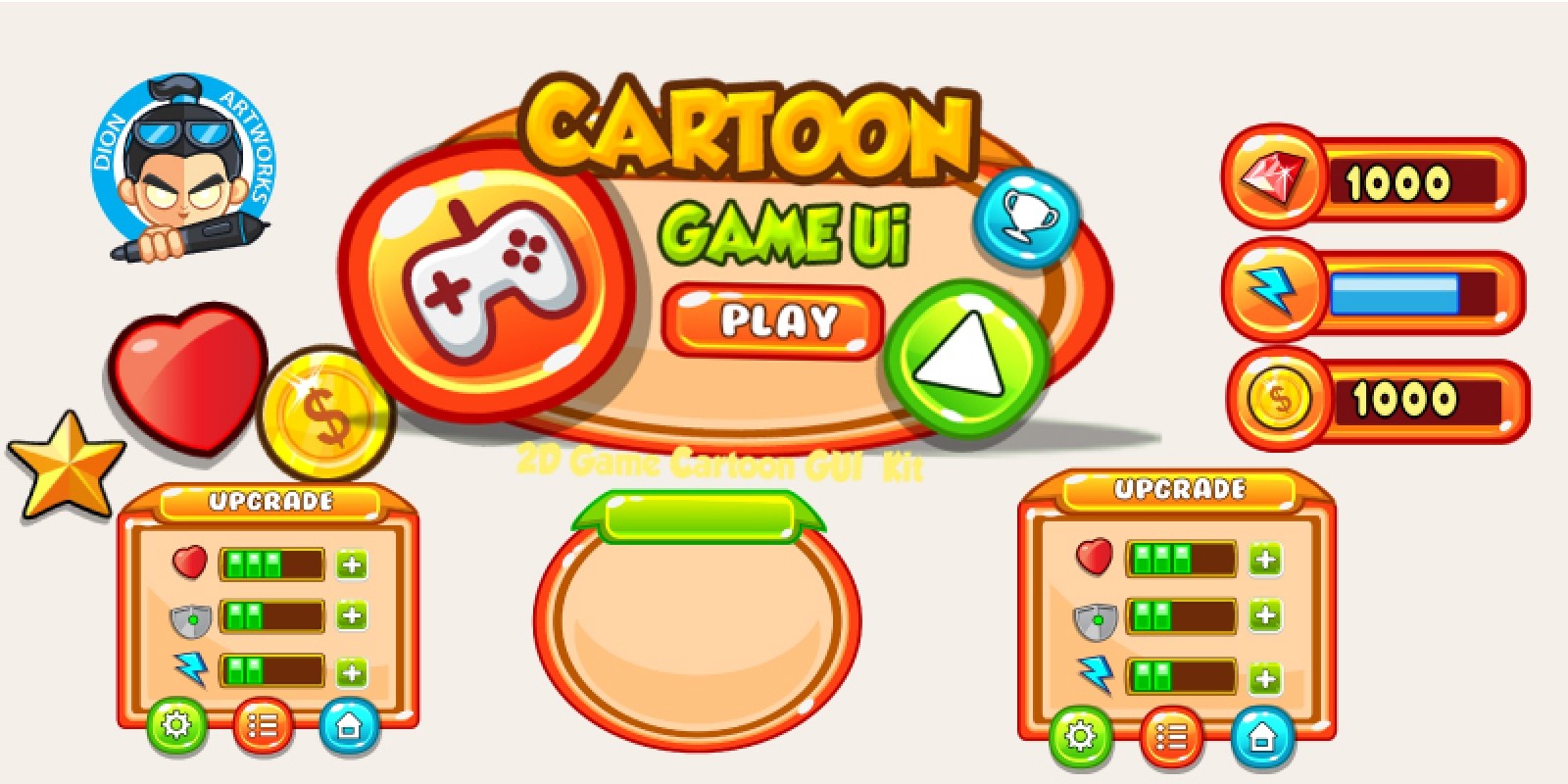 Cartoon Game Ui Set 09 by DionArtworks | Codester