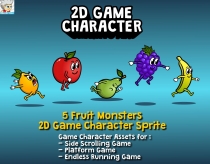 5 Fruit Monsters 2D Game Character Sprite Screenshot 1