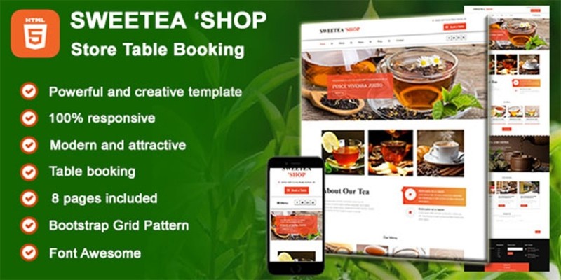 Sweetea Shop - HTML Tea Store Table Booking