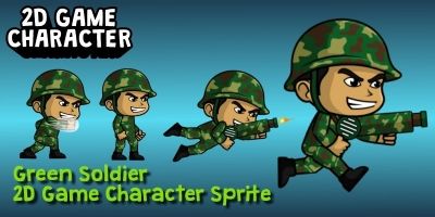 Green Soldier 2D Game Character Sprite