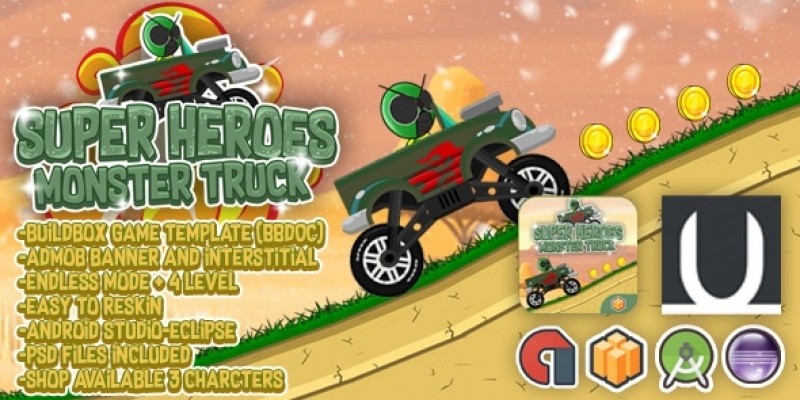 Super Heroes Monster Truck - Buildbox Template