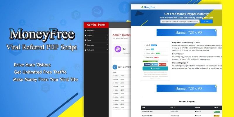 MoneyFree - Viral Referral PHP script