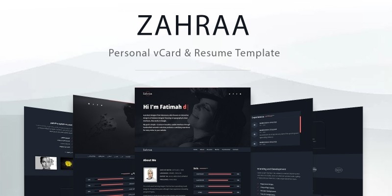 Zahra - Personal vCard And Resume Template