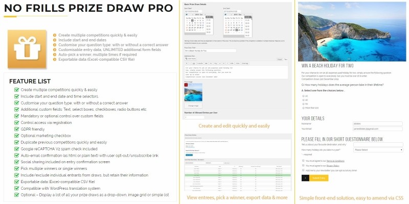 No Frills Prize Draw Pro WordPress Plugin