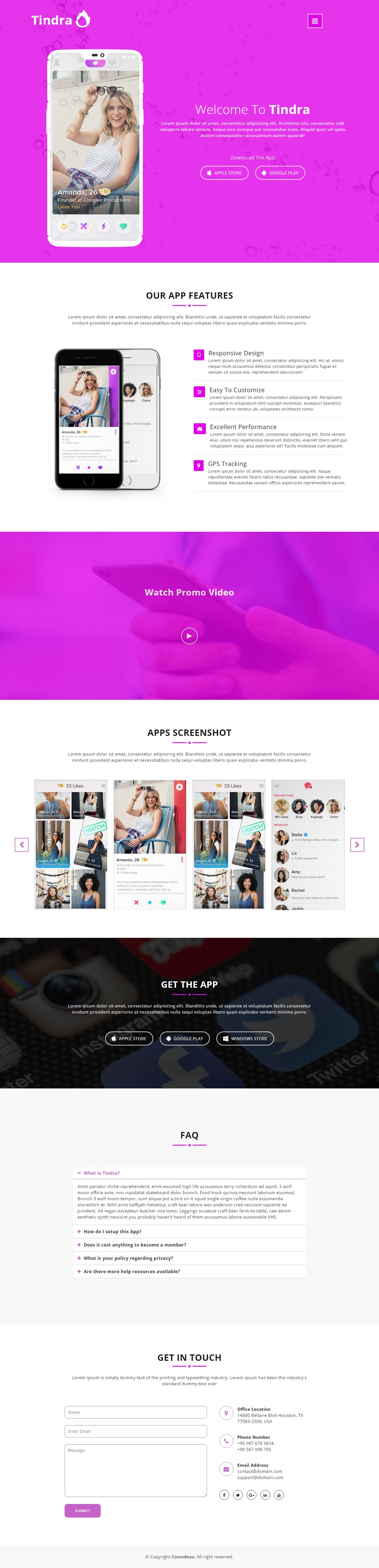 Tindra - App Landing Page by Comodeau | Codester