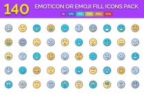 140 Emoticon or Emoji Fill Icons Pack  Screenshot 1