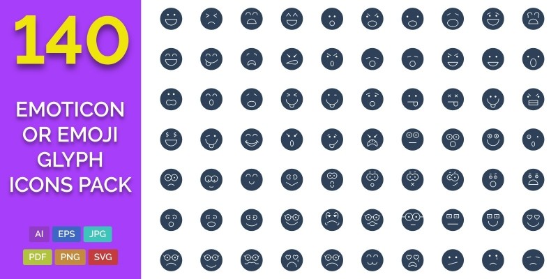 140 Emoticon or Emoji Glyph Icons Pack 