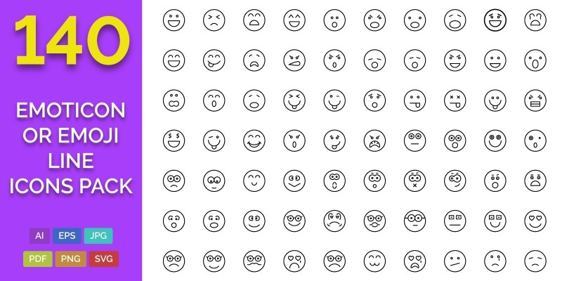 140 Emoticon or Emoji Line Icons Pack 