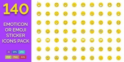 140 Emoticon or Emoji Sticker Icons Pack 