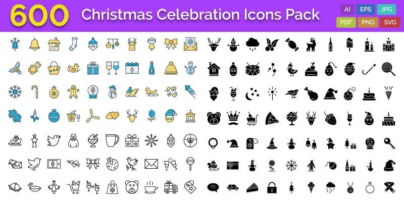 600 Christmas Celebration Vector Icons Pack