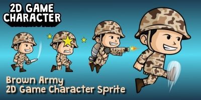 Brown Army 2D Game Character Sprite