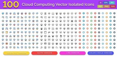 100 Cloud Computing Vector Isolated Icons Pack
