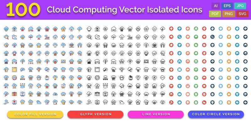 100 Cloud Computing Vector Isolated Icons Pack