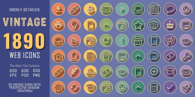 1890 3D Vintage Retro Web Communication Icons Pack