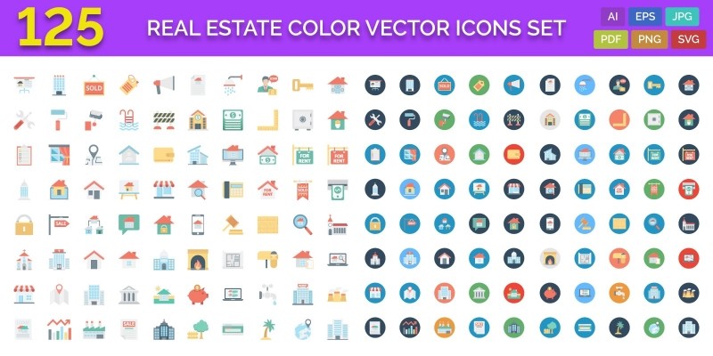 125 Real Estate Color Vector Icons Set 