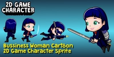 Bussiness Woman Cartoon 2D Game Character Sprite