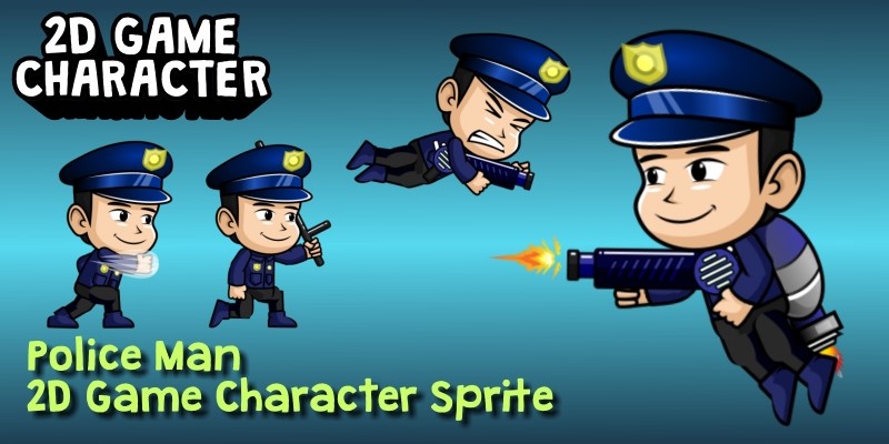 Police Man 2D Game Character Sprite