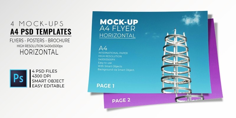 4 Horizontal Mock-Up Flyer PSD Templates A4 