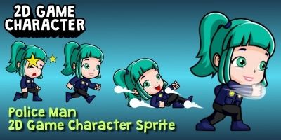 Police Woman 2D Game Character Sprite