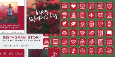 60 Valentines Day Insta-Story Icons Set