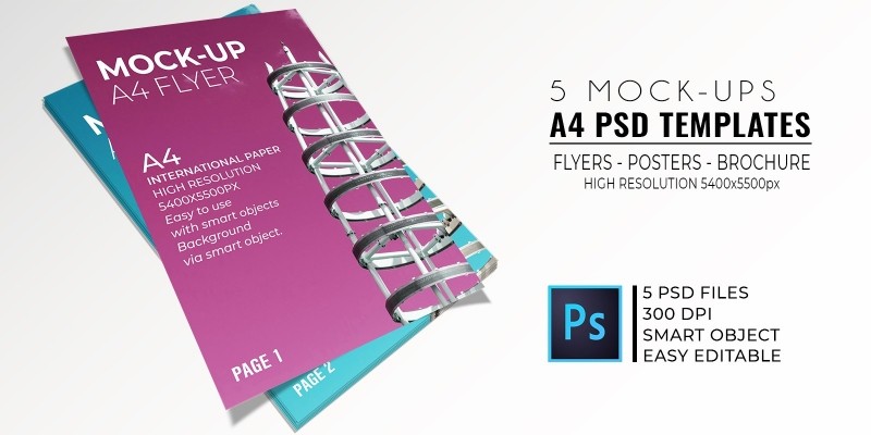 5 Mock-Up Flyer PSD Templates A4 