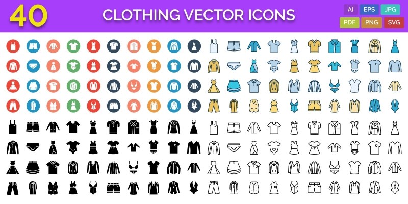 40 Clothing Vector Icons Pack