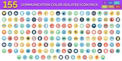 155 Communication Color Isolated Vector icon Pack