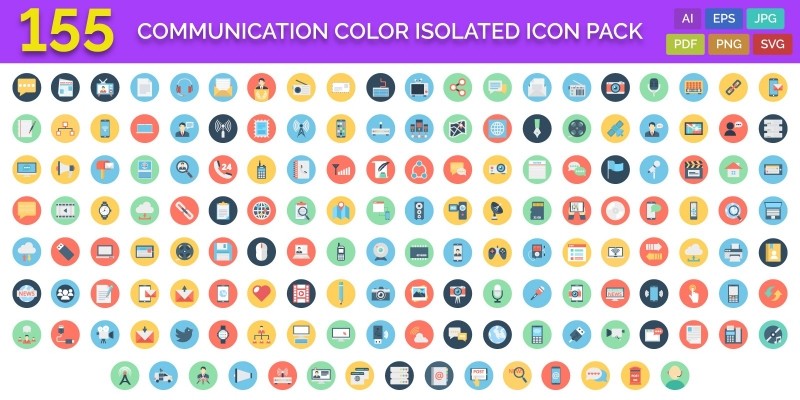 155 Communication Color Isolated Vector icon Pack