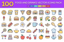 100 Food and Drinks Vector Icons Pack Screenshot 1