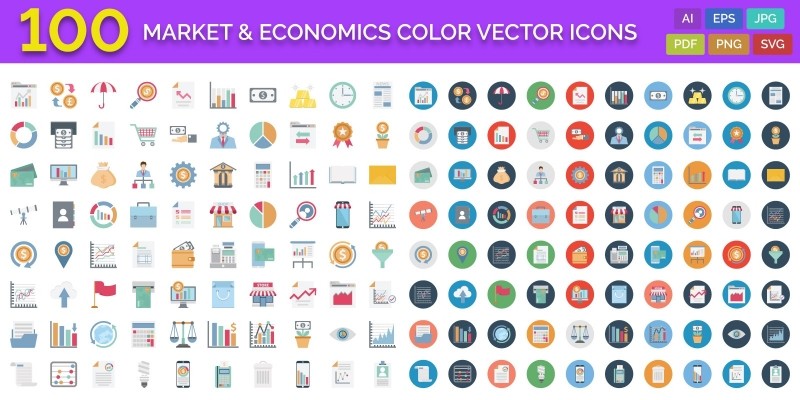 100 Market and Economics Color Vector Icons 