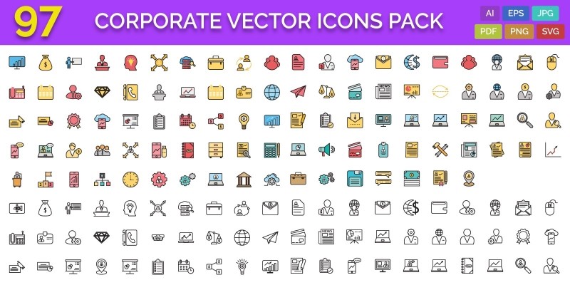 97 Corporate Vector Icons Pack 