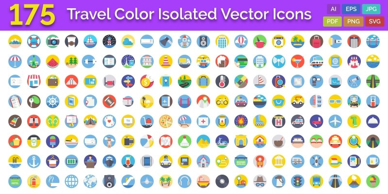 175 Travel Color Isolated Vector Icons
