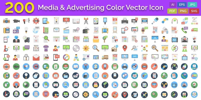 200 Media And Advertising Color Vector Icon