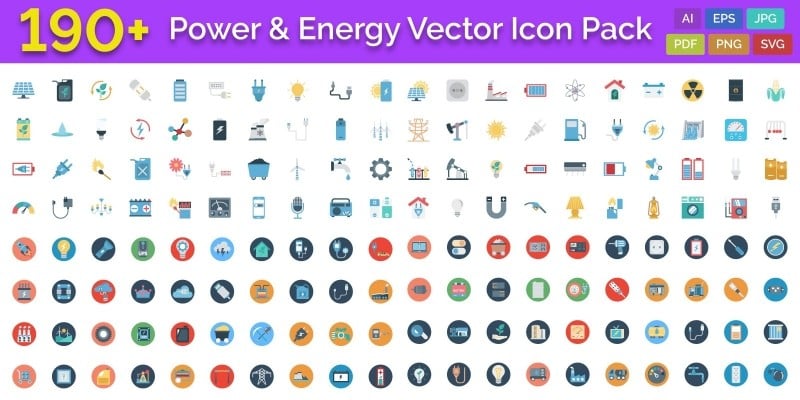 190 Power and Energy Color Vector Icon Pack