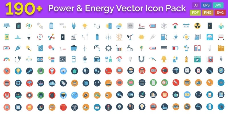 190 Power and Energy Color Vector Icon Pack