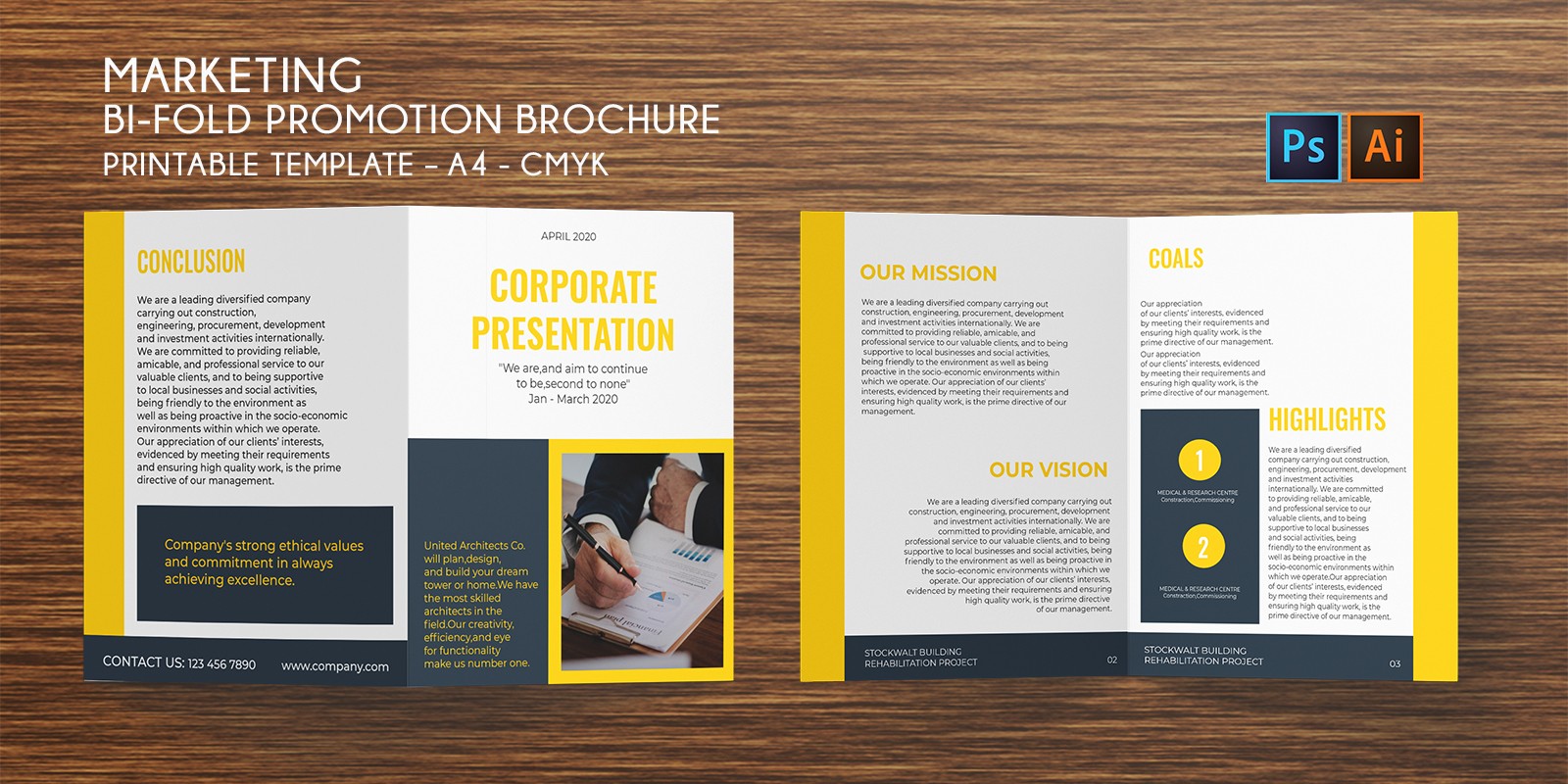 Bi Fold Marketing Brochure Psd Ai Template By Graphicques Codester