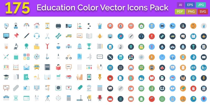 175 Education Color Vector Icons Pack