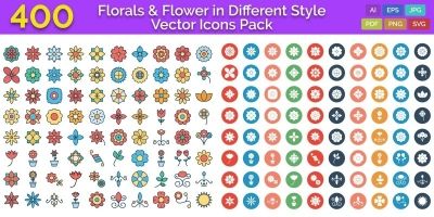 400 Florals & Flower in Different Style Vector