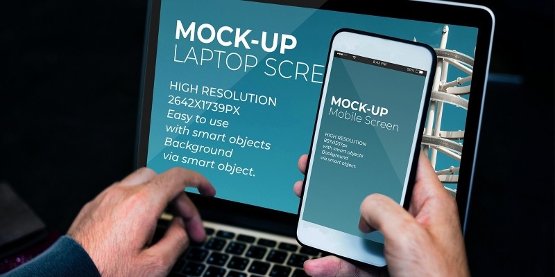 Laptop And Mobile Screen MockUp - PSD Template 