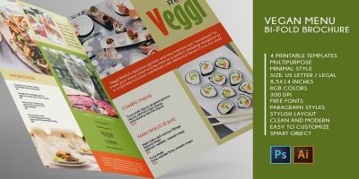 Vegan Menu Bifold Brochure A3 - 2 Templates