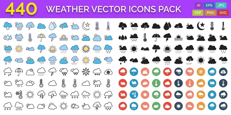 440 Weather Vector Icons Pack 