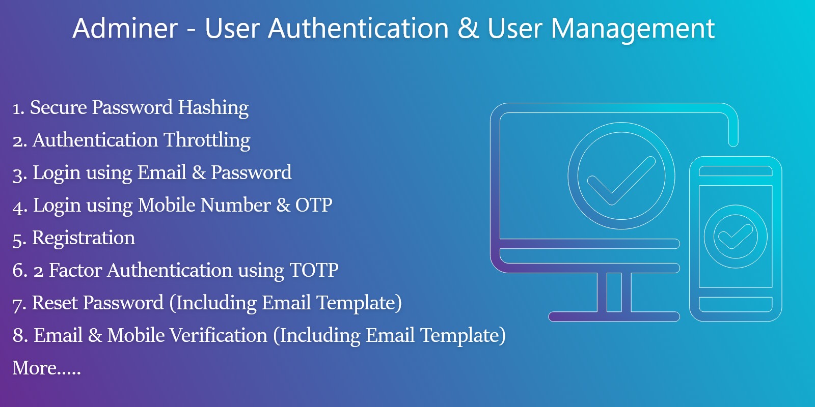 OTP аутентификация. Adminer. Authenticate php форма. Auth user password