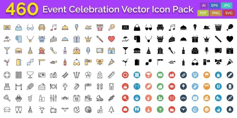 460 Event Celebration Vector Icon Pack