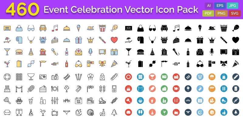 460 Event Celebration Vector Icon Pack