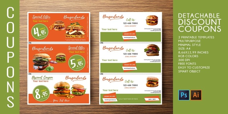 Flyer with 3 Detachable Discount Coupons